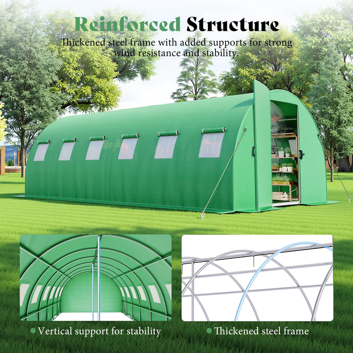 Pro Walk-In Greenhouse with Sprinkler System-20x10 FT(Frame NOT Included)-Green