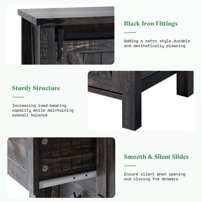 Marlowe Farmhouse Dresser with Drawers-15.8"D x 31.5"W x 48"H (5 Drawers)-Black Oak