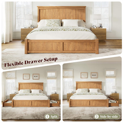 Solid Wood Platform Bed Frame-Queen-Warm Brown