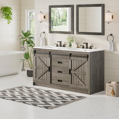Bourbon Sliding Barn Vanity 60 inch Light Grey