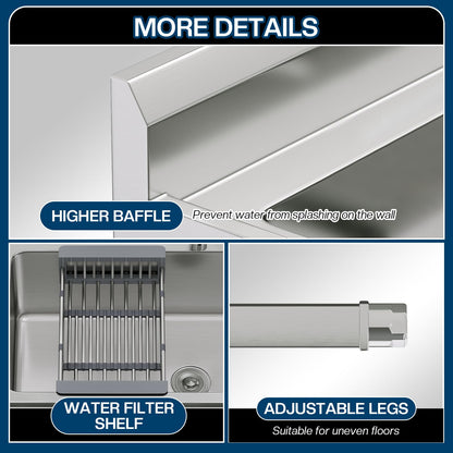 Plinth Stainless Steel Utility Sink with Faucet & Storage-Single Bowl with Wall Rack