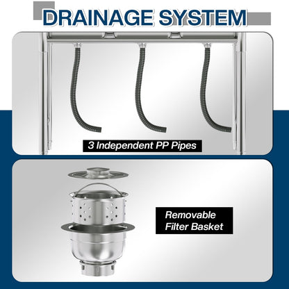 Plinth Stainless Steel Utility Sink with Faucet & Storage-Triple-Bowl