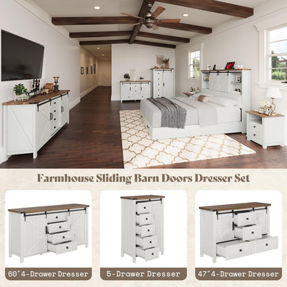 Marlowe Farmhouse Dresser with Drawers-15.8"D x 47"W x 31"H (4 Drawers)-Distressed White
