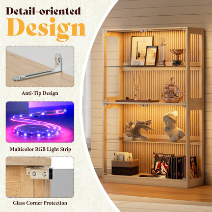 RGB Display Cabinet with Adjustable Glass Shelves Amerlife Wood / 45x16x70in
