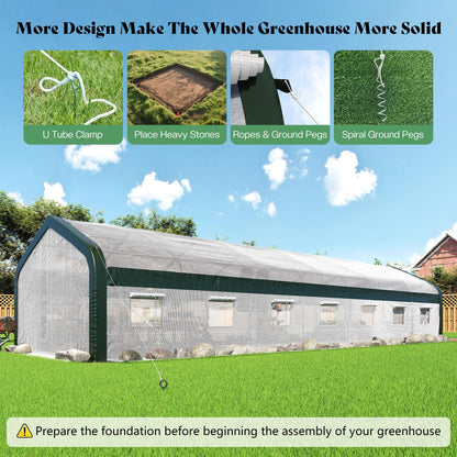 Canopy 34x10 FT Walk-In Greenhouse with Watering System-White+Green-34x10 FT