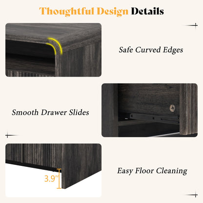 Onyx Modern Wood Grain Coffee Table with Drawers-Black-Fluted