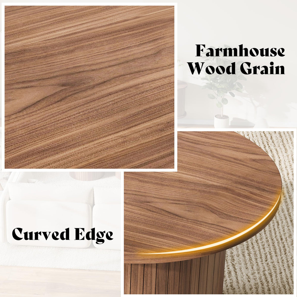 Briar Round Nesting Coffee Table Set with Full Fluted Design-Walnut