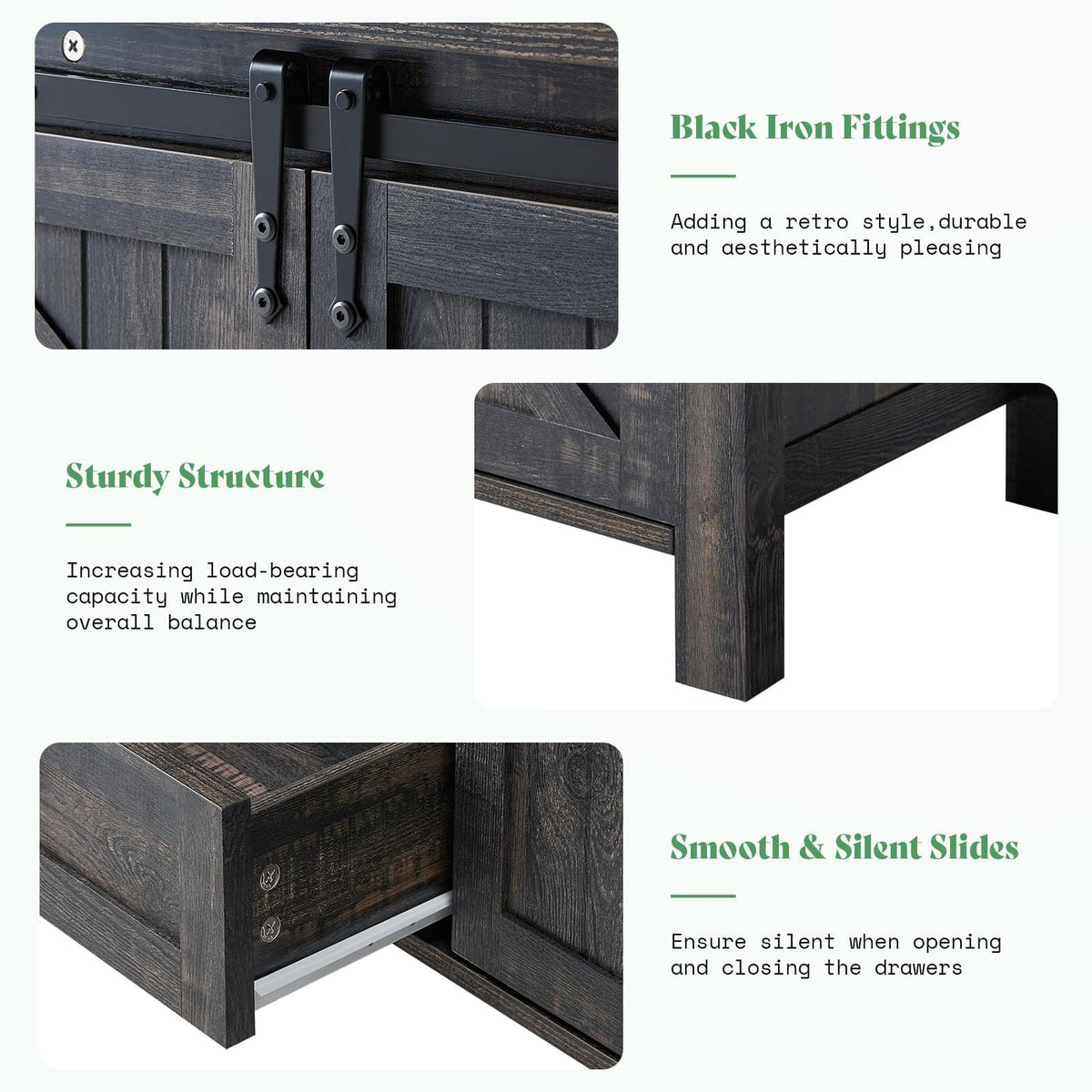Marlowe Farmhouse Dresser with Drawers-15.8"D x 60"W x 31"H (4 Drawers)-Black Oak