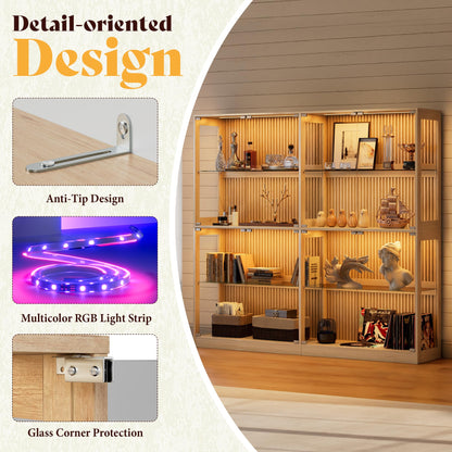 RGB Display Cabinet with Adjustable Glass Shelves Amerlife Wood / 75x16x70in