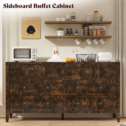 Burl Mid Century 7-Drawer Wood Dresser-Brown