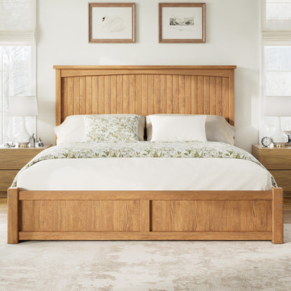 Solid Wood Platform Bed Frame-Queen-Warm Brown