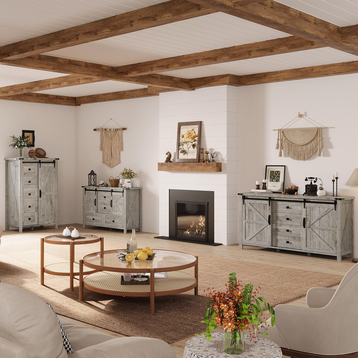 Marlowe Farmhouse Dresser with Drawers-15.8"D x 31.5"W x 48"H (5 Drawers)-Light Rustic Oak
