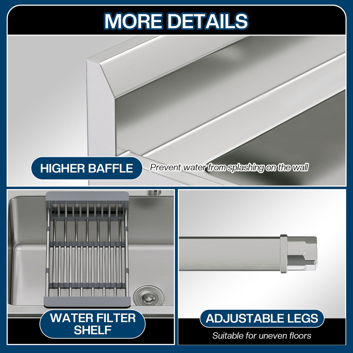 Plinth Stainless Steel Utility Sink with Faucet & Storage-Plinth Stainless Steel Utility Sink with Faucet & Storage-Single Bowl with Right Worktop