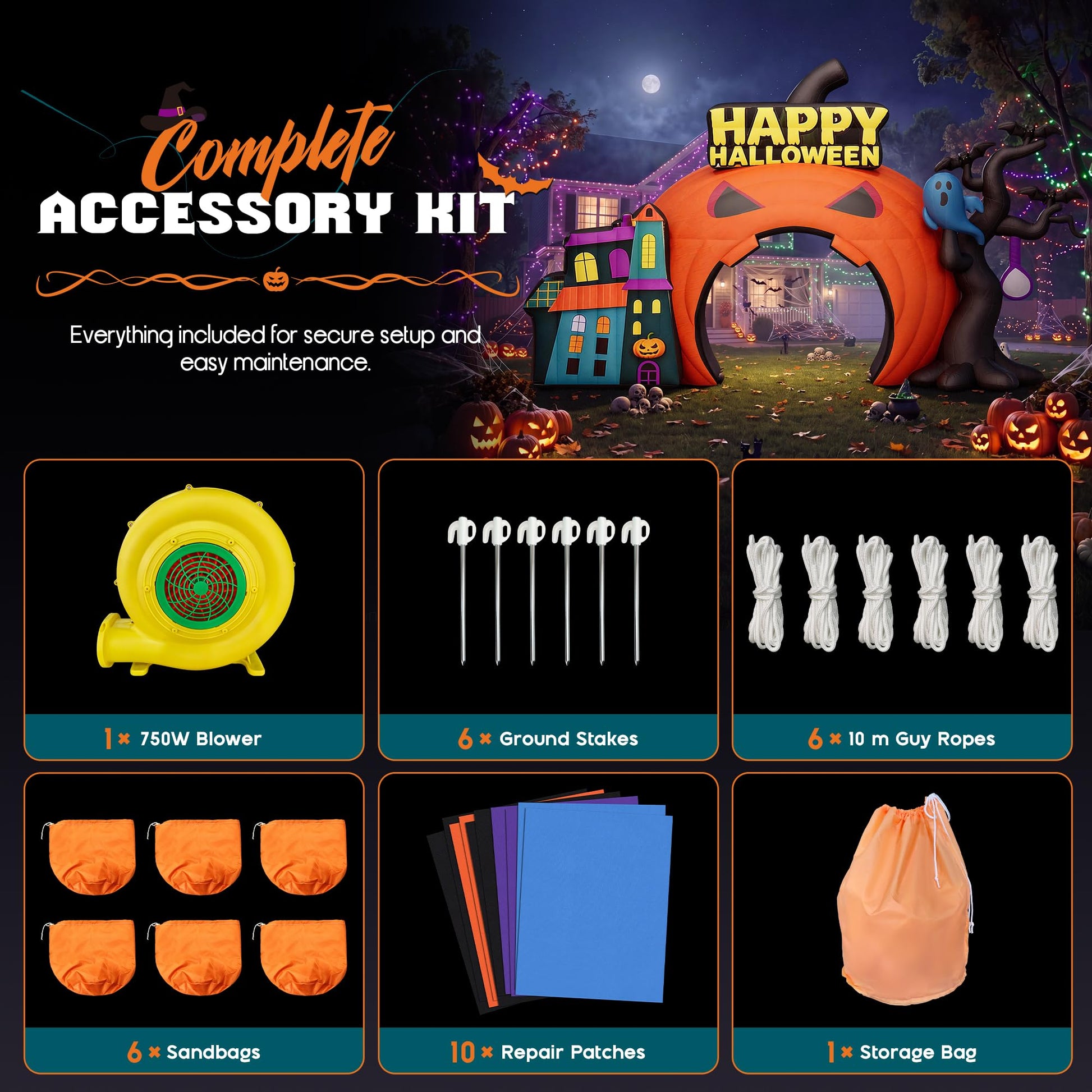 Giant Halloween Inflatable Ghost & Pumpkin-Pumpkin Arch-19.7 FT