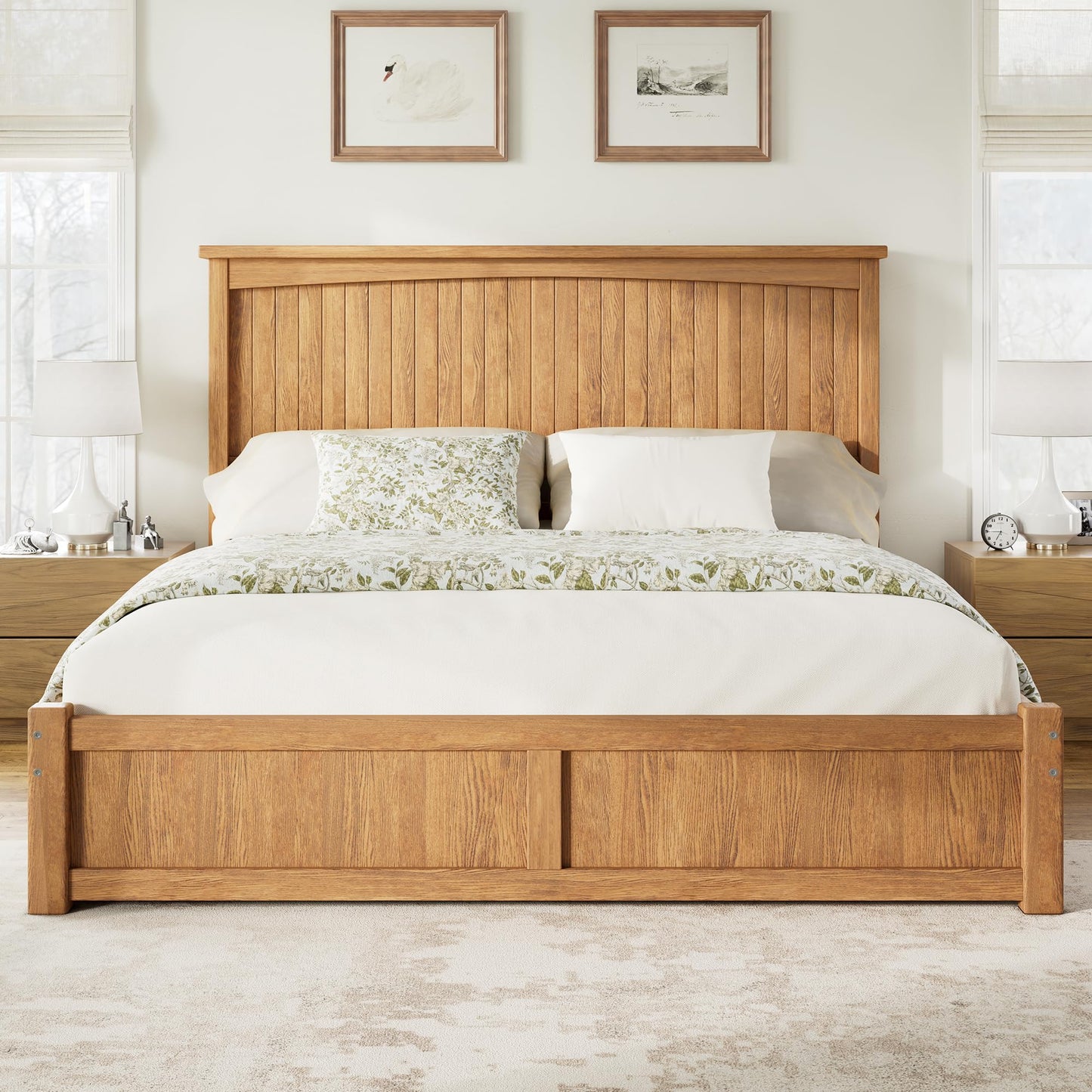 Solid Wood Platform Bed Frame-Full-Warm Brown