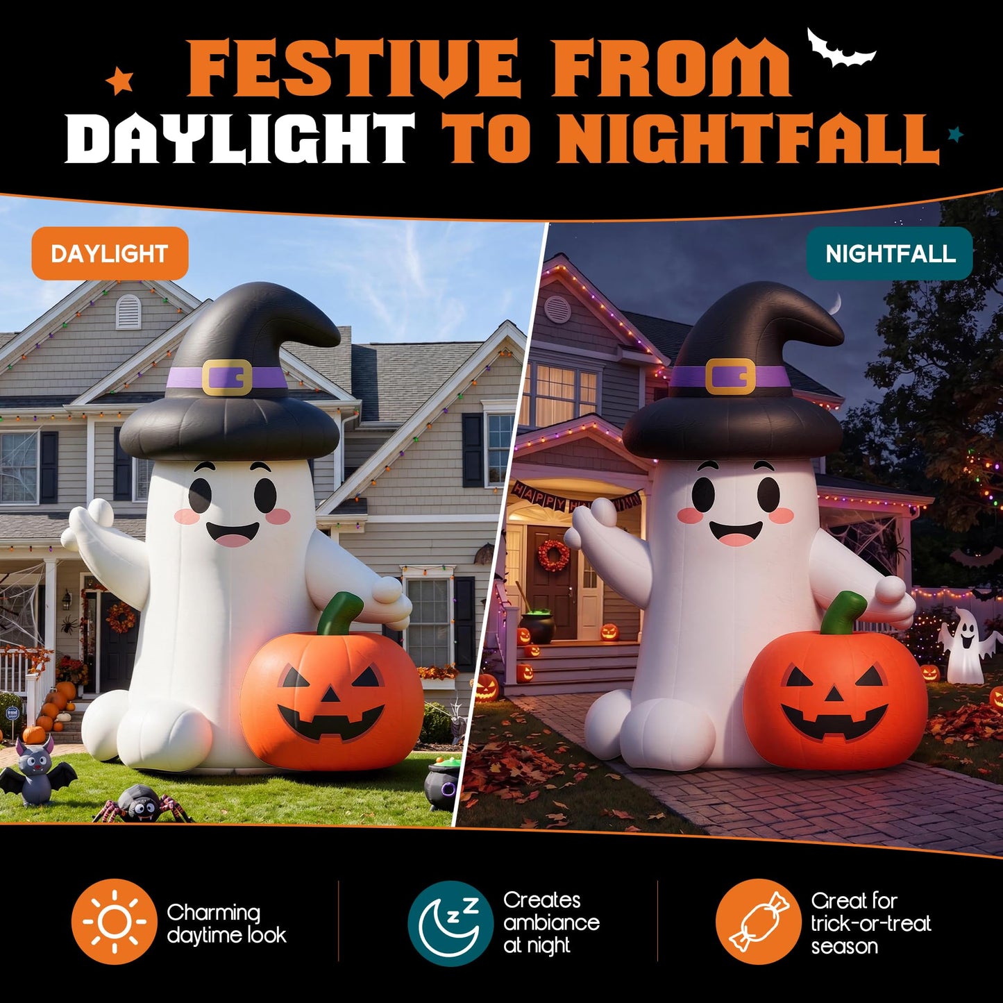 Giant Halloween Inflatable Ghost & Pumpkin-Ghost & Pumpkin Combo-32.8 FT