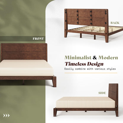 Japanese Joinery Solid Wood King Bed Frame-Full-Dark Walnut