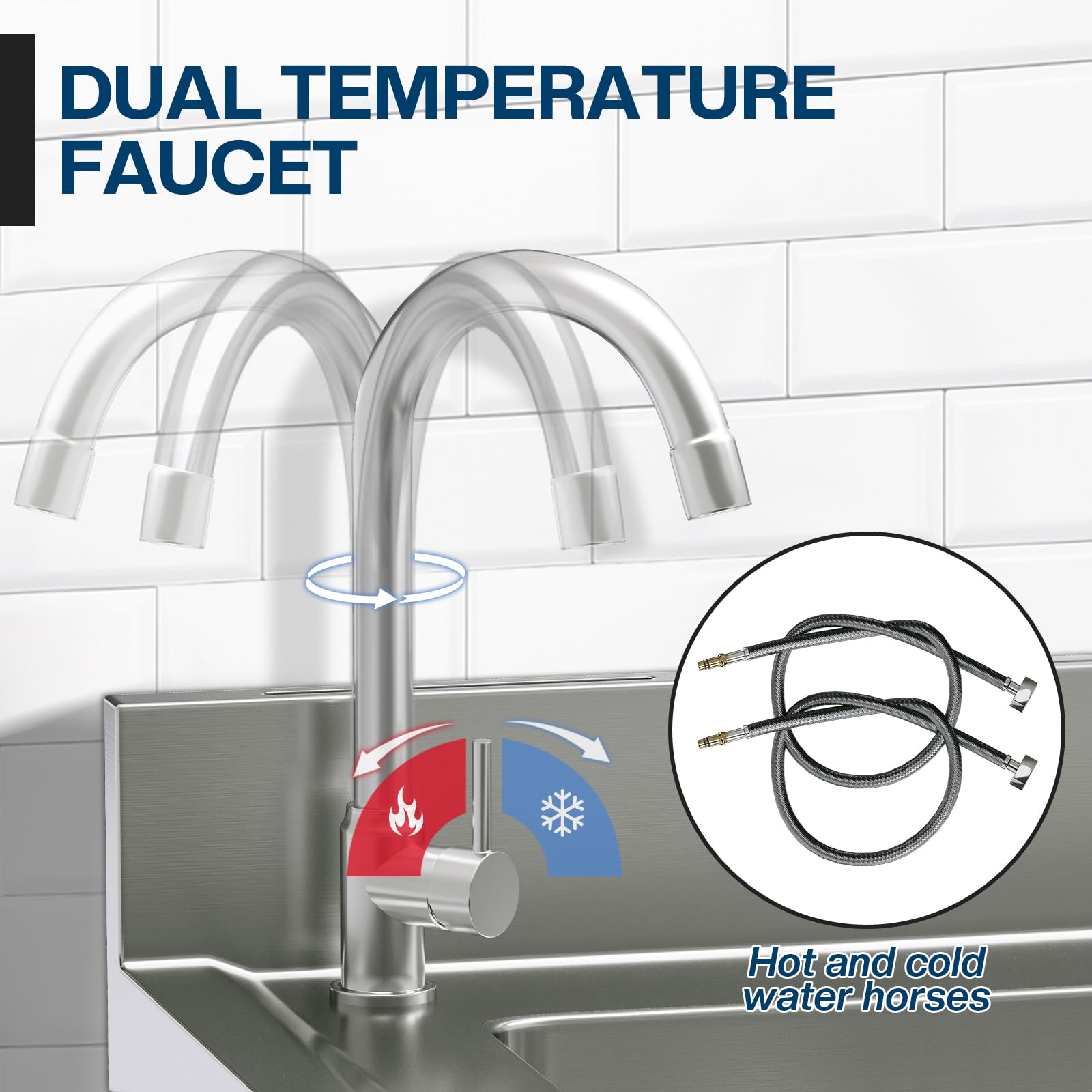 Plinth Stainless Steel Utility Sink with Faucet & Storage-Plinth Stainless Steel Utility Sink with Faucet & Storage-Single Bowl with Right Worktop