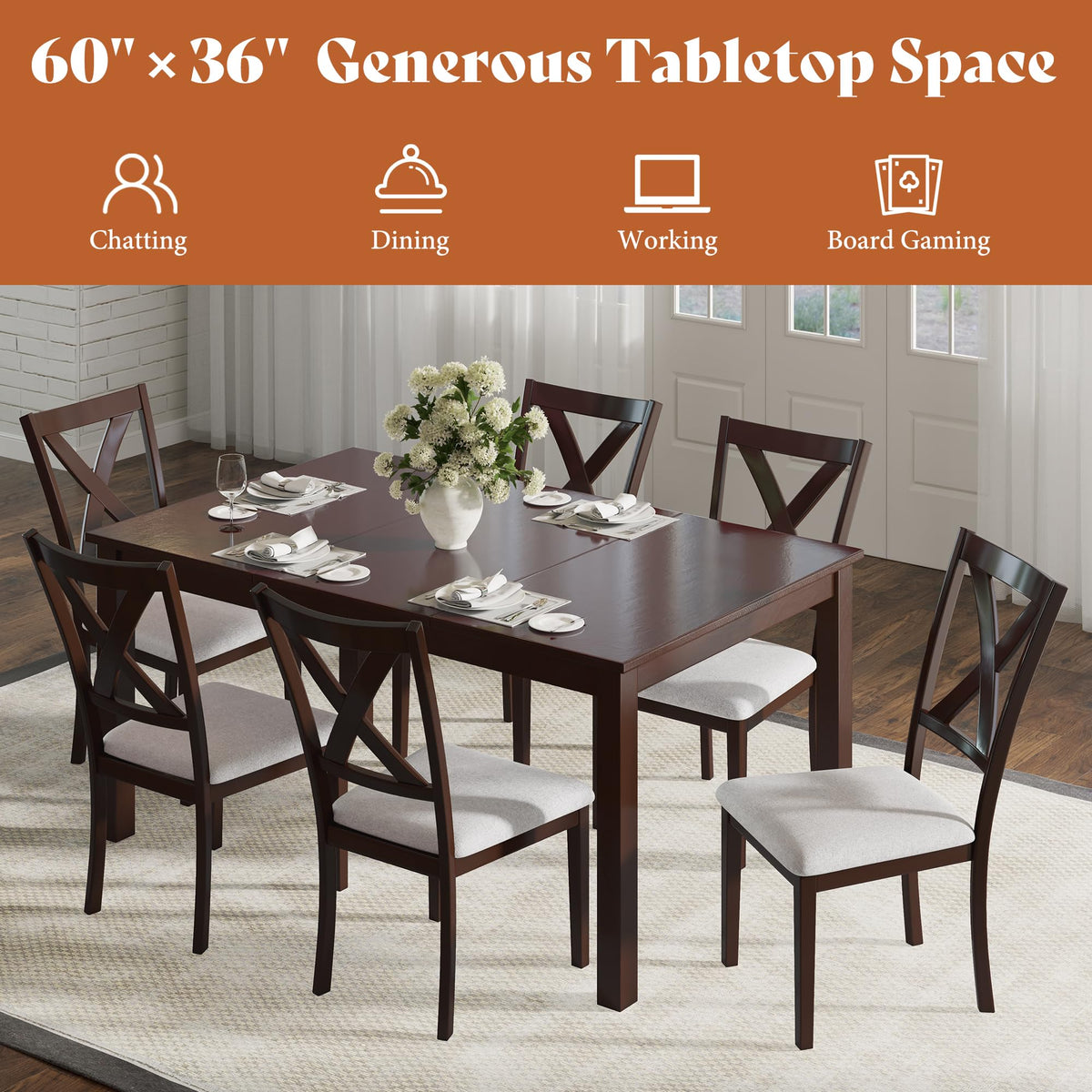 7 Piece Farmhouse Dining Set-7-Piece-Rustic Brown