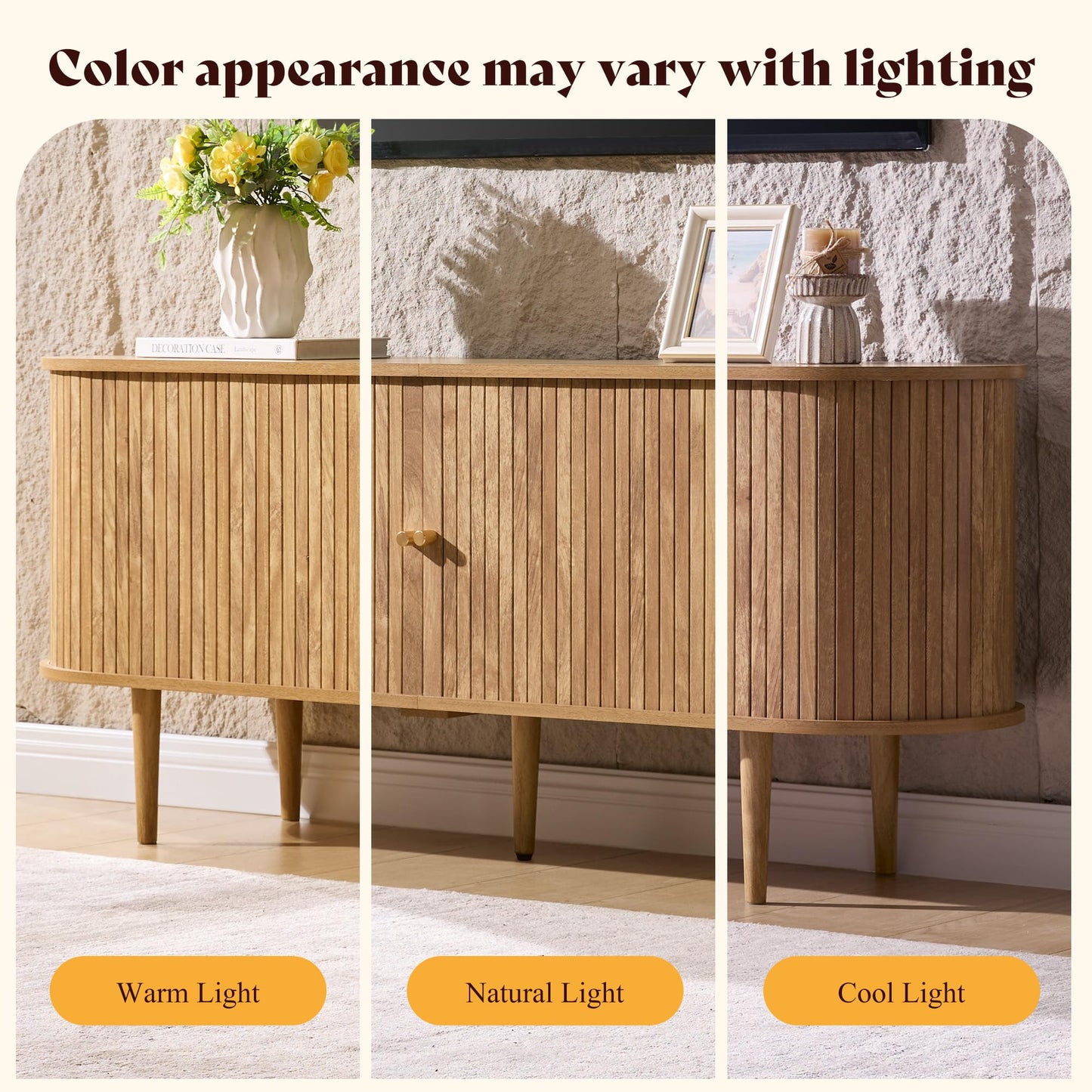 55" Mid-Century Modern TV Stand-Natural Oak