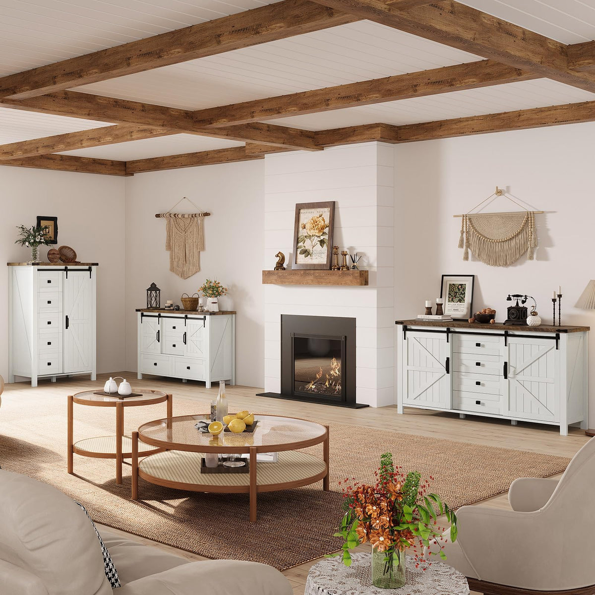 Marlowe Farmhouse Dresser with Drawers-15.8"D x 47"W x 31"H (4 Drawers)-Distressed White