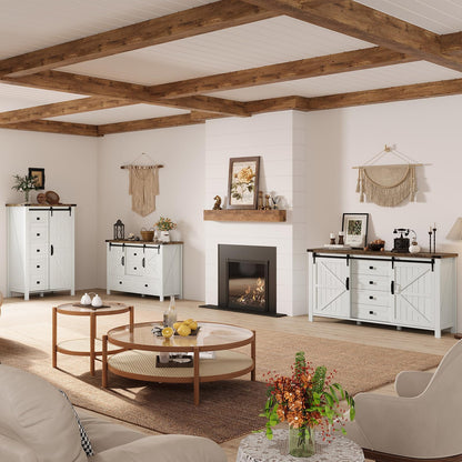 Marlowe Farmhouse Dresser with Drawers-15.8"D x 47"W x 31"H (4 Drawers)-Distressed White