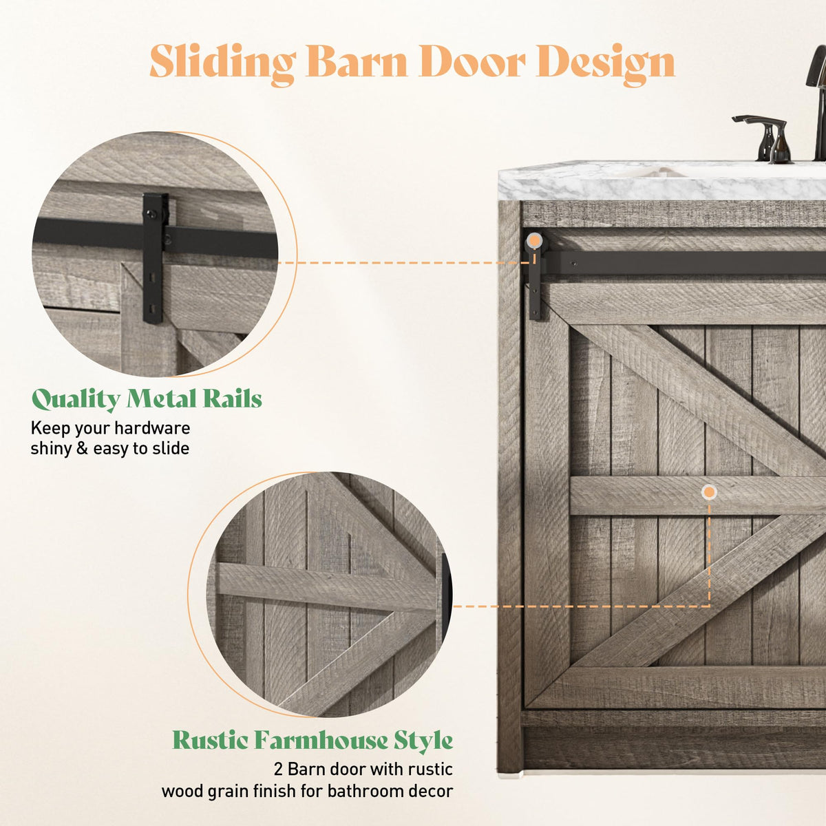 Bourbon Sliding Barn Vanity 60 inch Light Grey