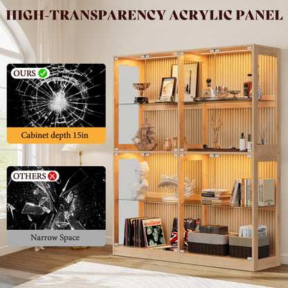 RGB Display Cabinet with Adjustable Glass Shelves Amerlife Wood / 60x16x70in