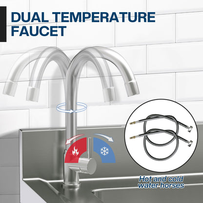 Plinth Stainless Steel Utility Sink with Faucet & Storage-Single Bowl with Wall Rack