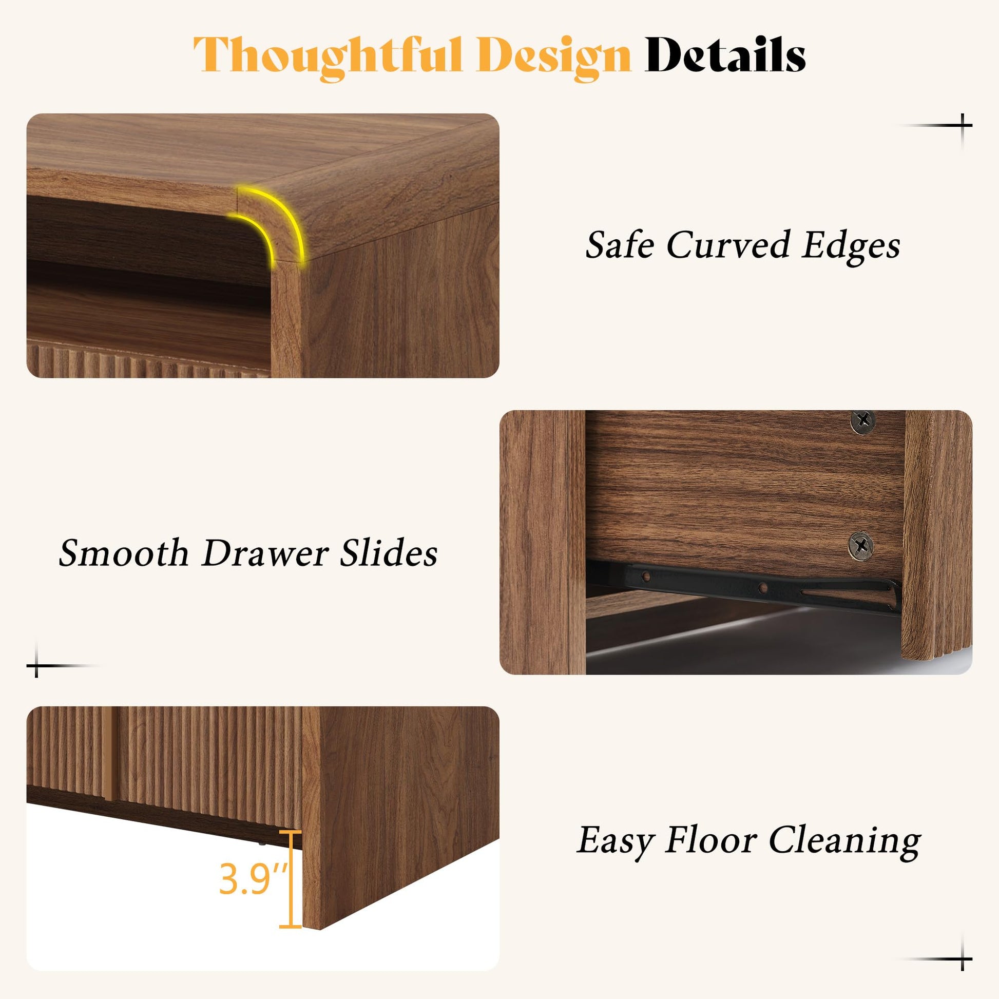 Modern Wood Grain Coffee Table with Drawers-Brown-Fluted