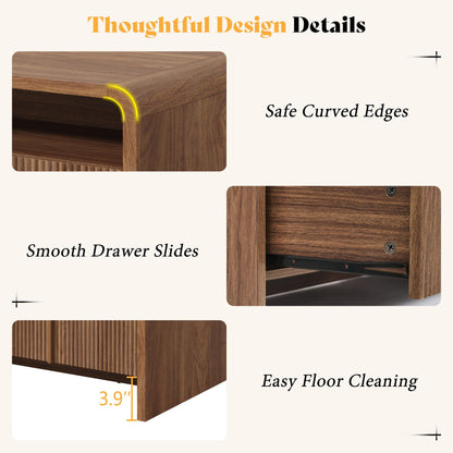 Modern Wood Grain Coffee Table with Drawers-Brown-Fluted