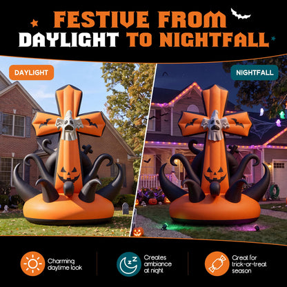 Giant Halloween Inflatable Ghost & Pumpkin-Pumpkin Cross-19.7 FT