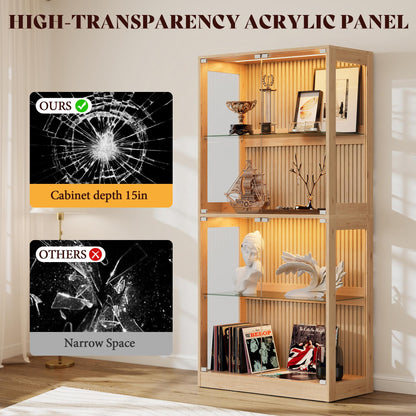 RGB Display Cabinet with Adjustable Glass Shelves Amerlife Wood / 32x16x70in