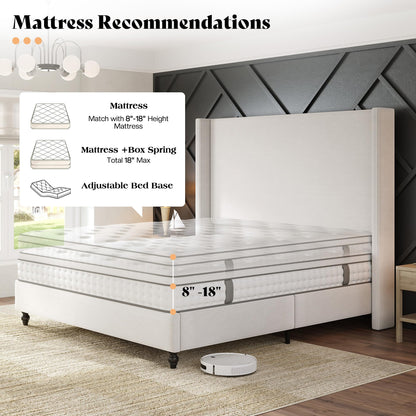Cordelle Corduroy Wingback Bed Frame-King-Cream