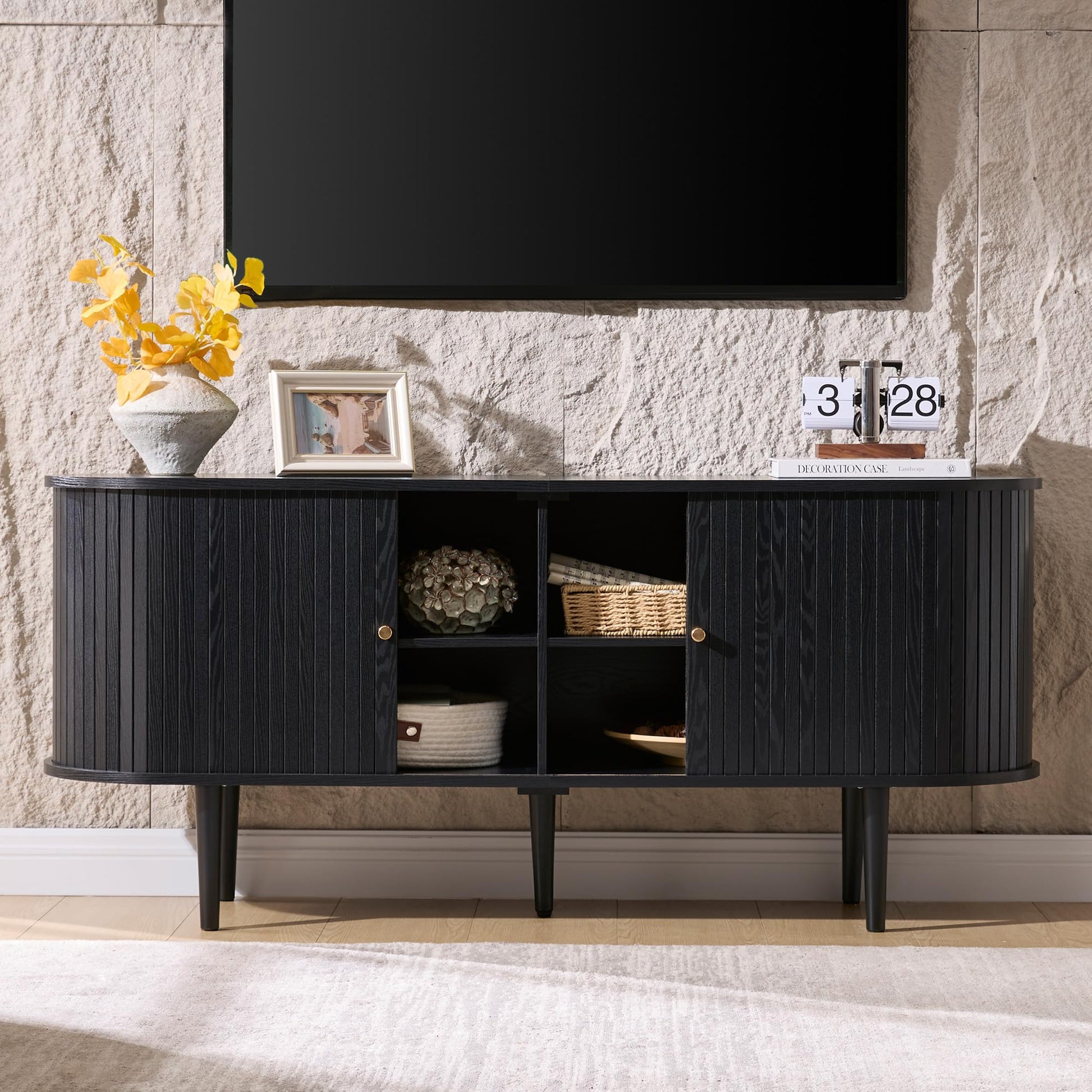 55" Mid-Century Modern TV Stand-Black
