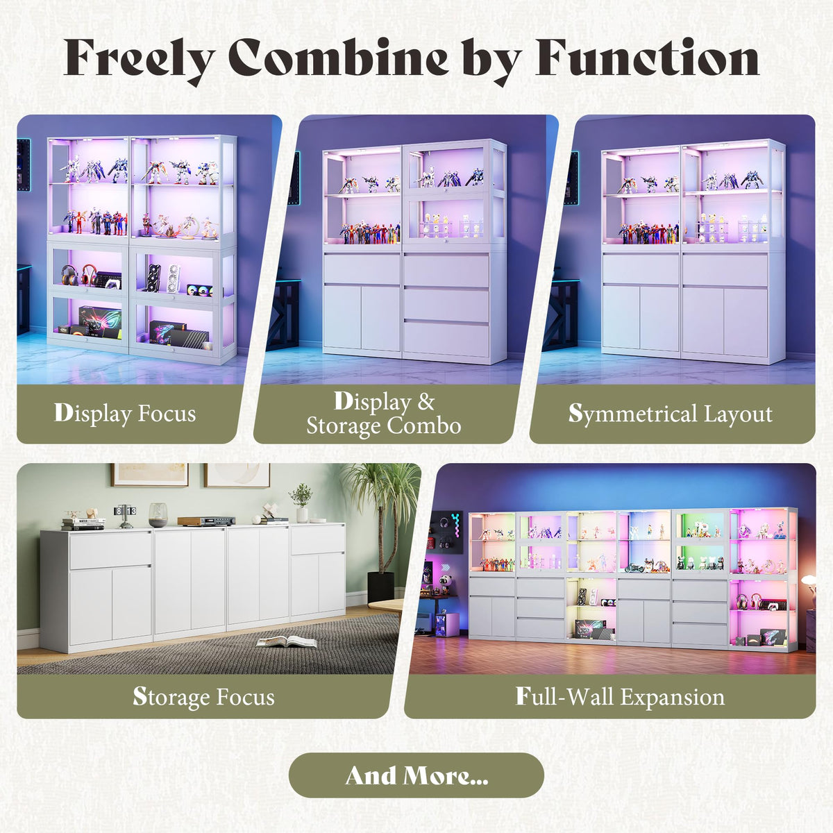 Amerlife Modular Glass Display Cabinet-Glass Flip-up Door Display Cabinet-White