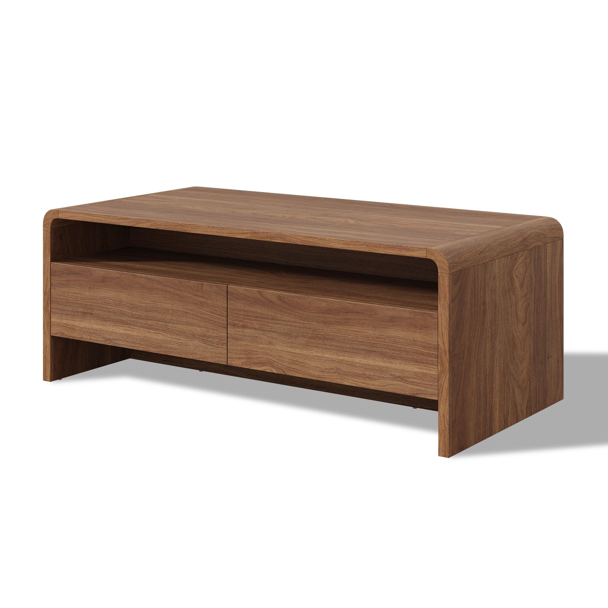 Modern Wood Grain Coffee Table with Drawers-Brown-Flat