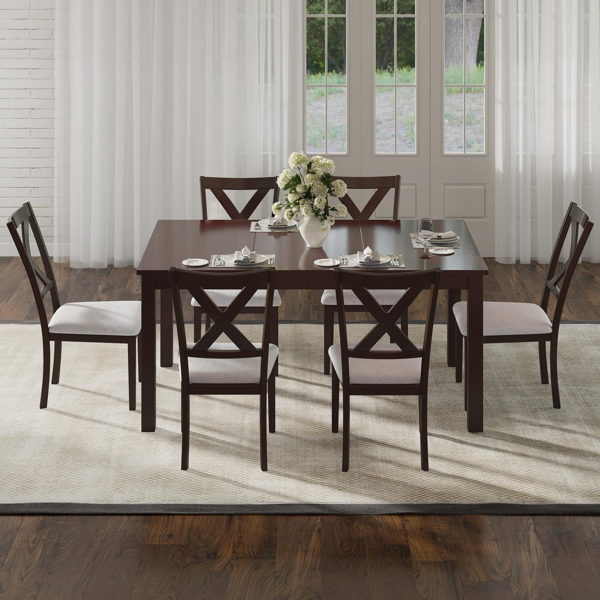 7 Piece Farmhouse Dining Set-7-Piece-Rustic Brown