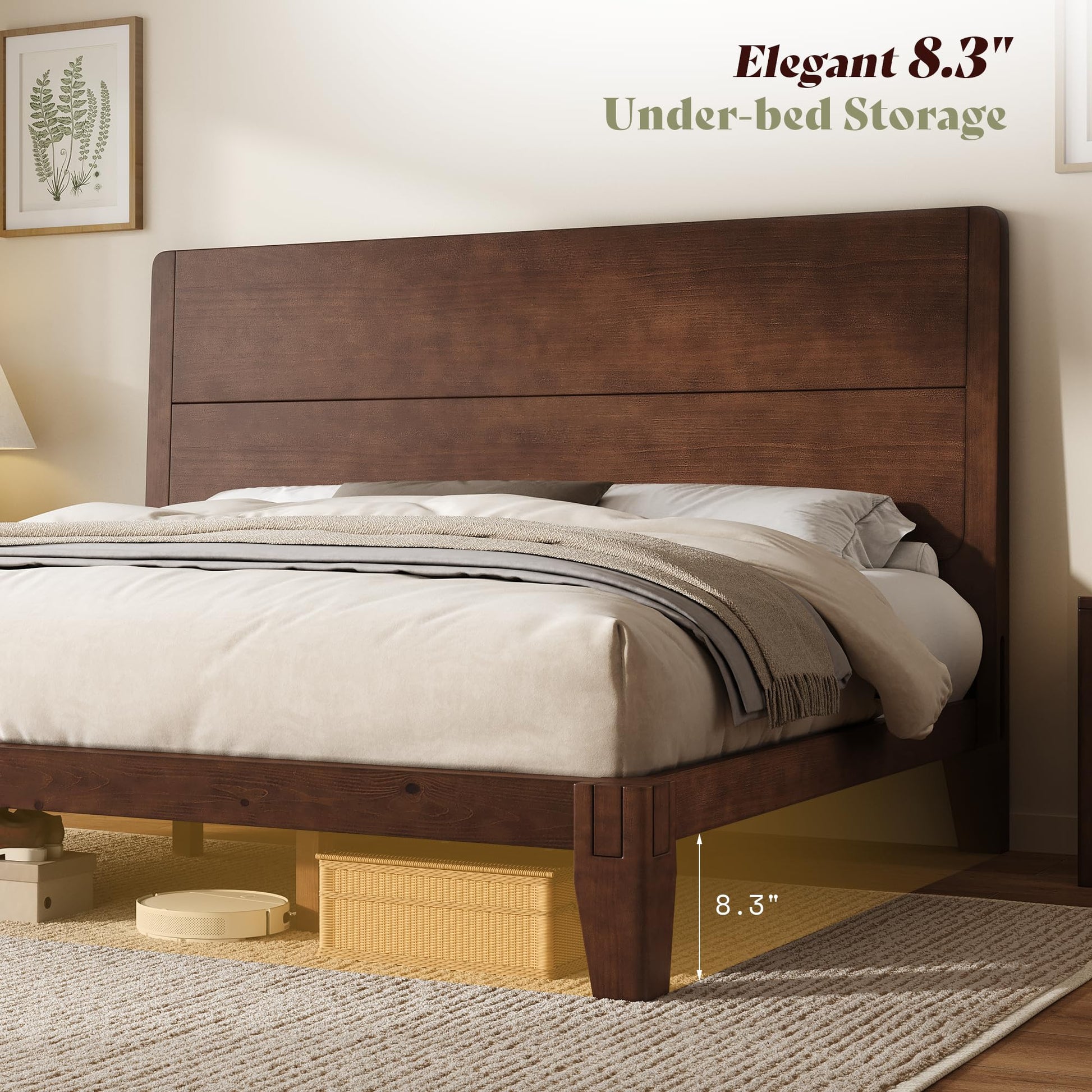 Japanese Joinery Solid Wood King Bed Frame-Full-Dark Walnut