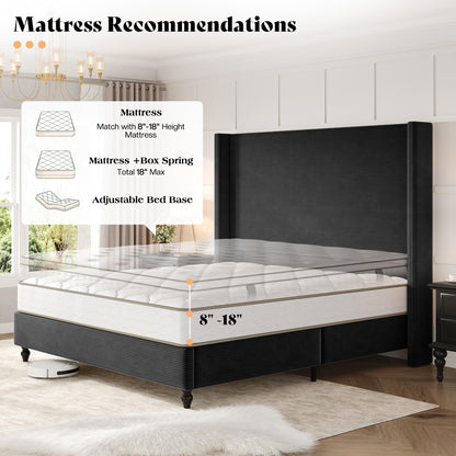 Cordelle Corduroy Wingback Bed Frame-King-Black