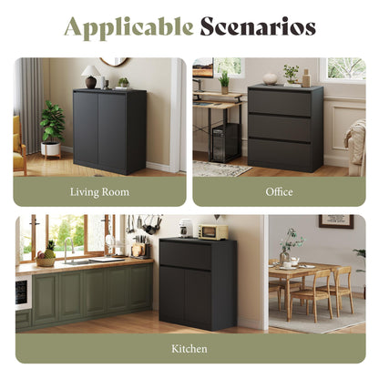 Amerlife Modular Glass Display Cabinet-2-Door & 1-Drawer Cabinet-Black