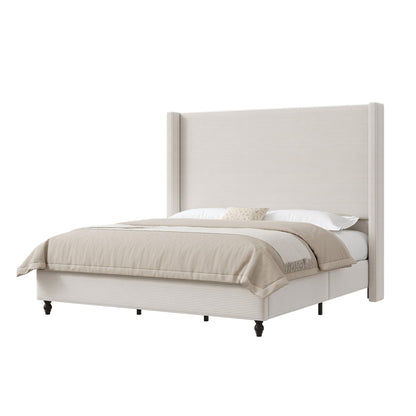 Cordelle Corduroy Wingback Bed Frame-California King-Cream