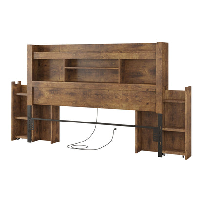 Farmhouse King Headboard with Storage & LED Lighting-Rustic Brown-King