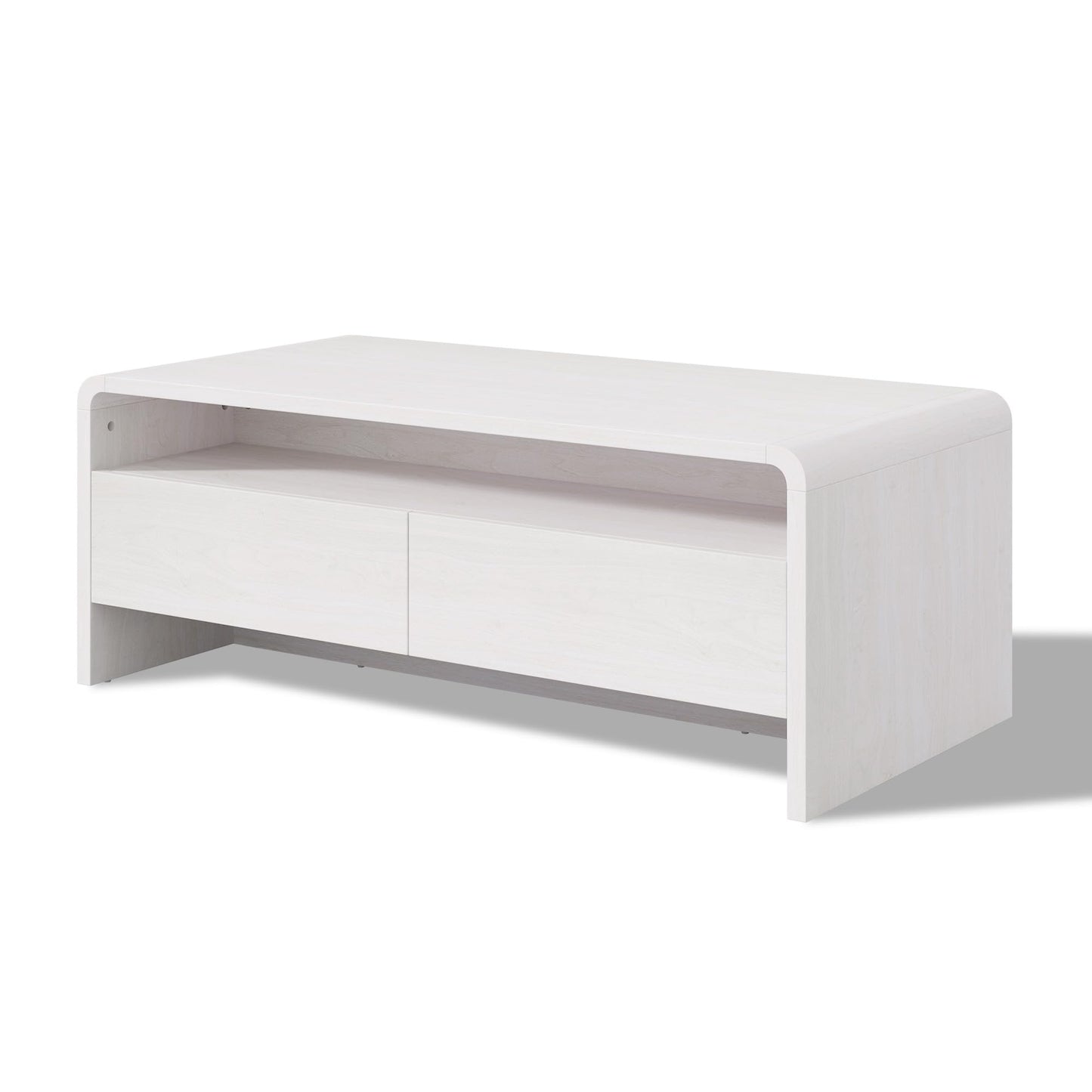 Modern Wood Grain Coffee Table with Drawers-White-Flat