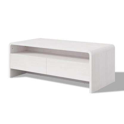 Modern Wood Grain Coffee Table with Drawers-White-Flat