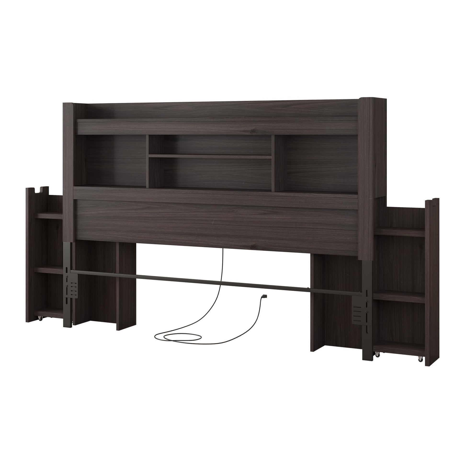 Farmhouse King Headboard with Storage & LED Lighting-Black Oak-Queen