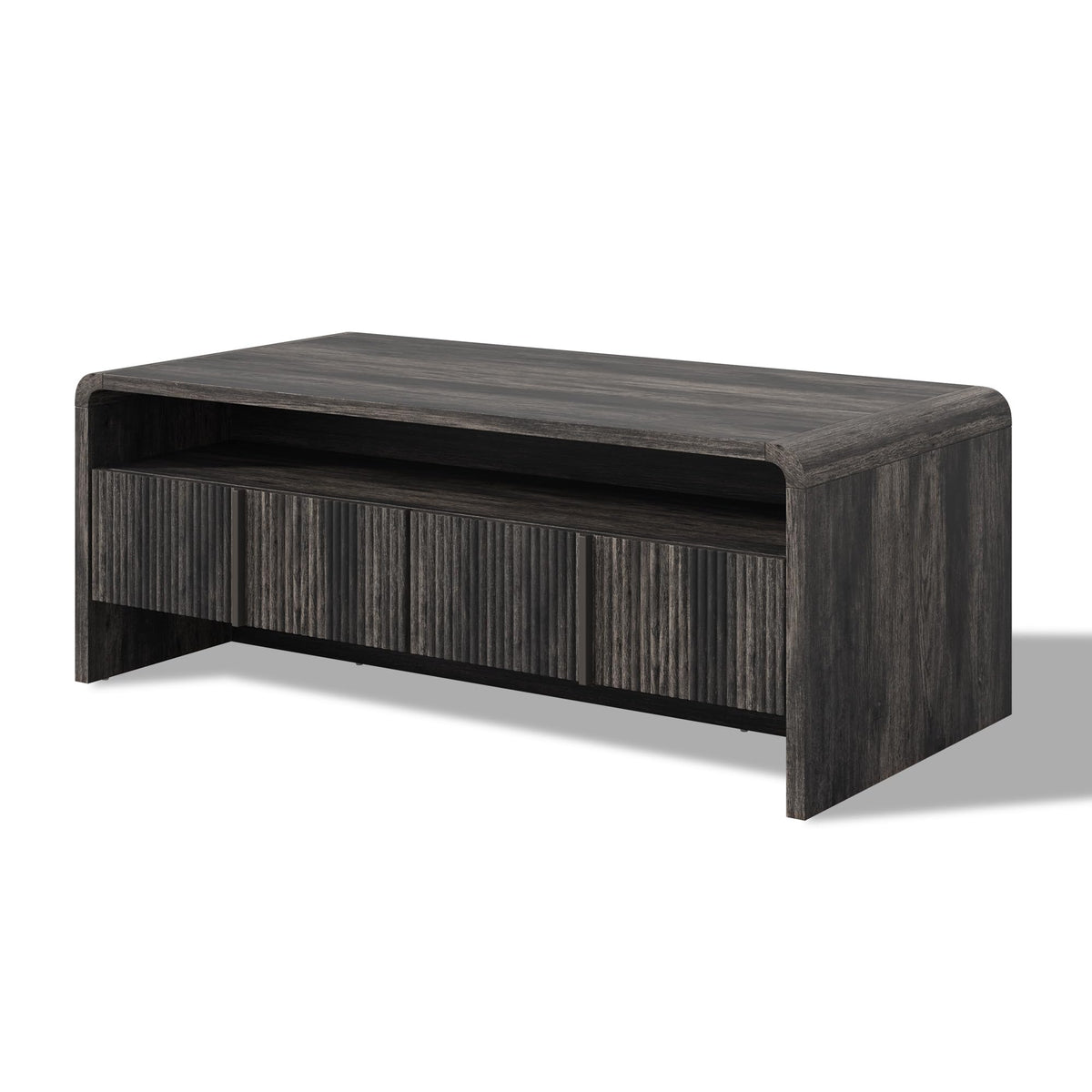 Onyx Modern Wood Grain Coffee Table with Drawers-Black-Fluted
