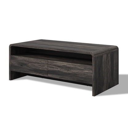Modern Wood Grain Coffee Table with Drawers-Black-Flat