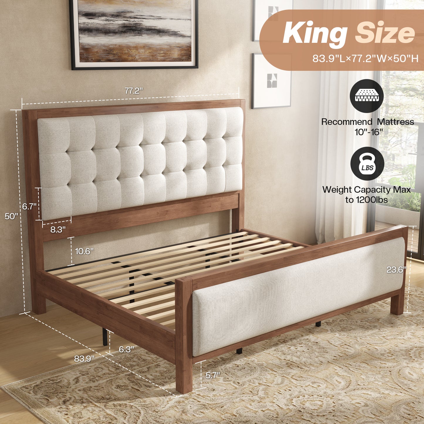 Solid Wood Bed Frame Amerlife King / Walnut