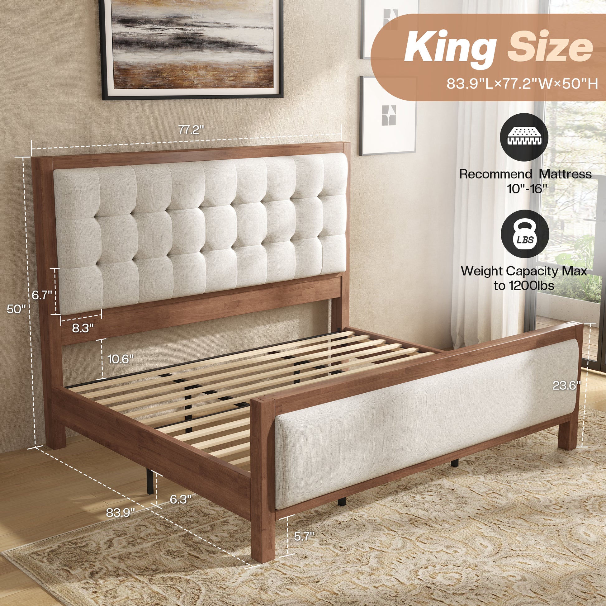 Solid Wood Bed Frame Amerlife King / Walnut